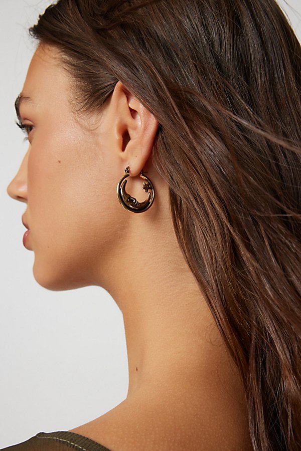 Urban Outfitters Moon Hoop Earring In Gold, Women's At