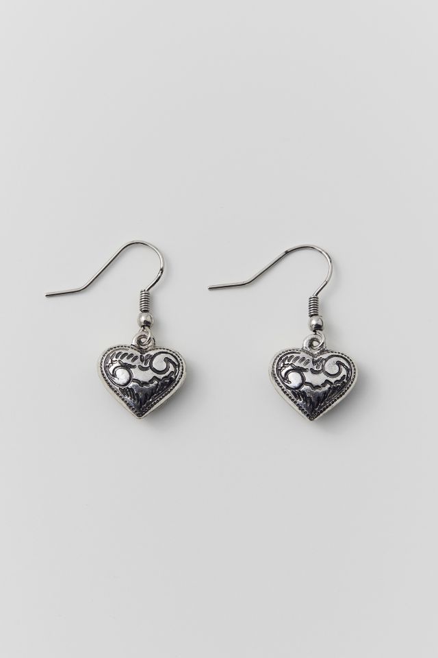 Etched Heart Drop Earring #1