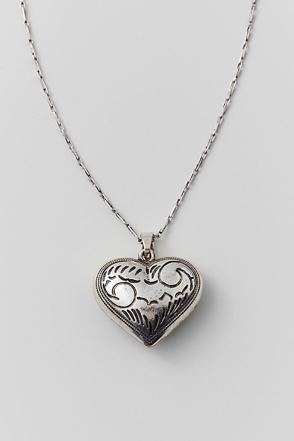Urban Outfitters Etched Heart Pendant Necklace In Silver, Women's At  In Metallic