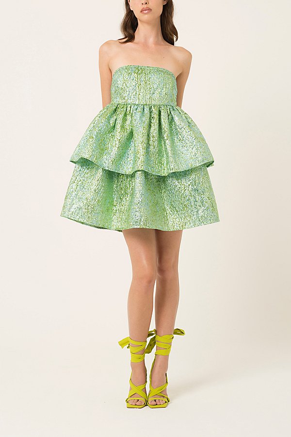 Amy Lynn Sara Strapless Ruffle Mini Dress In Green At Urban Outfitters