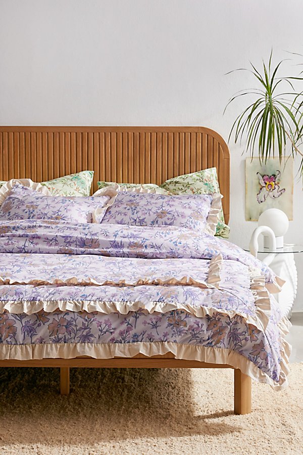 Urban Outfitters Bliss Floral Ruffle Duvet Cover In Lavender At  In Purple