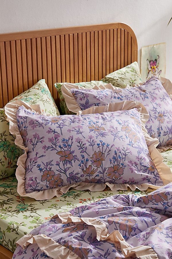 Urban Outfitters Bliss Floral Ruffle Sham Set In Lavender At  In Purple