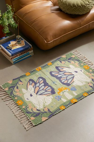 Urban Outfitters Bunnyfly Printed Rag Rug In Mint Green At  In Multi