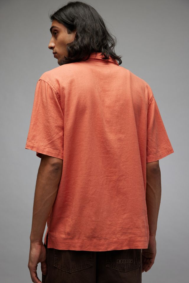 BDG Peaches Cross Stitch Linen Short Sleeve Button-Down Shirt #2