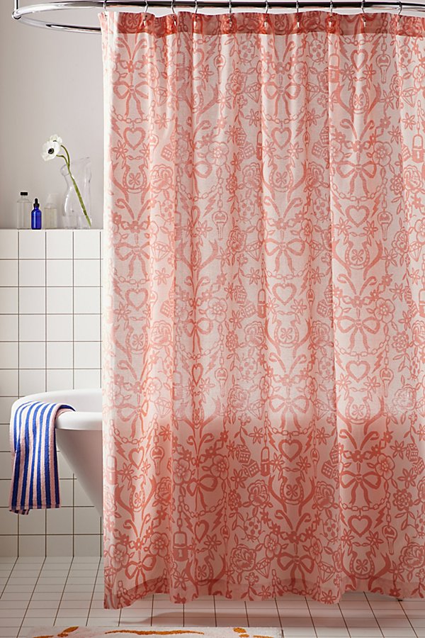Shop Urban Outfitters Lucky Stencil Shower Curtain In Peach At