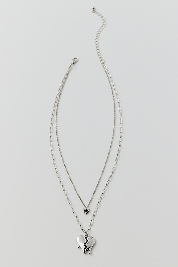 Urban Outfitters Broken Hearts Layered Necklace In Silver, Women's At