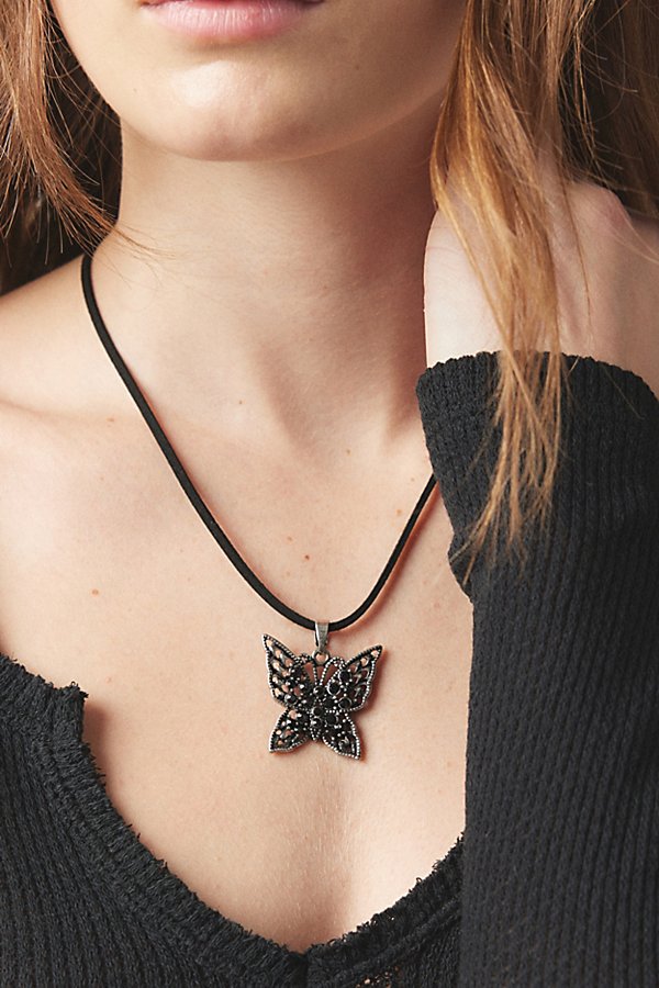 Urban Outfitters Mariposa Leather Corded Necklace In Black, Women's At