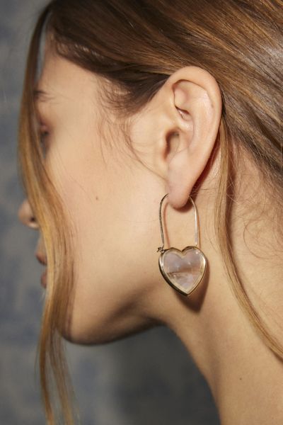 Urban Outfitters Oblong Shell Heart Hoop Earring In Gold, Women's At