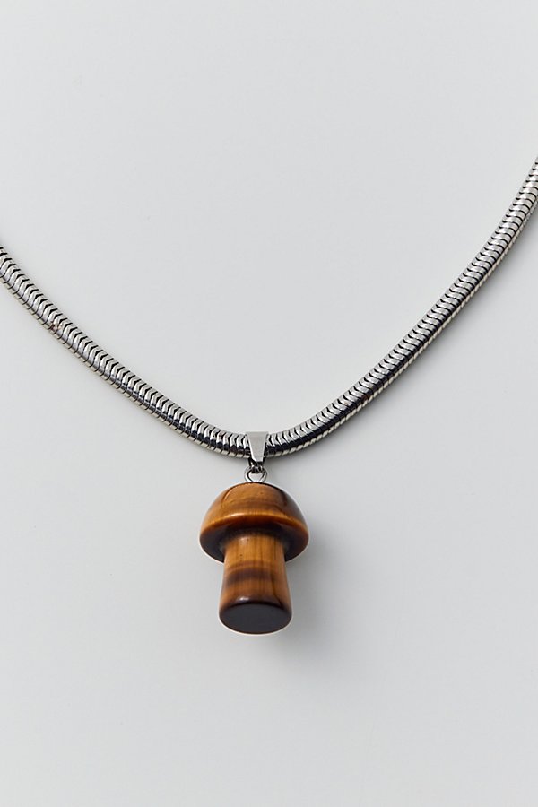 Urban Outfitters Mushroom Genuine Stone Necklace In Silver, Men's At  In Brown