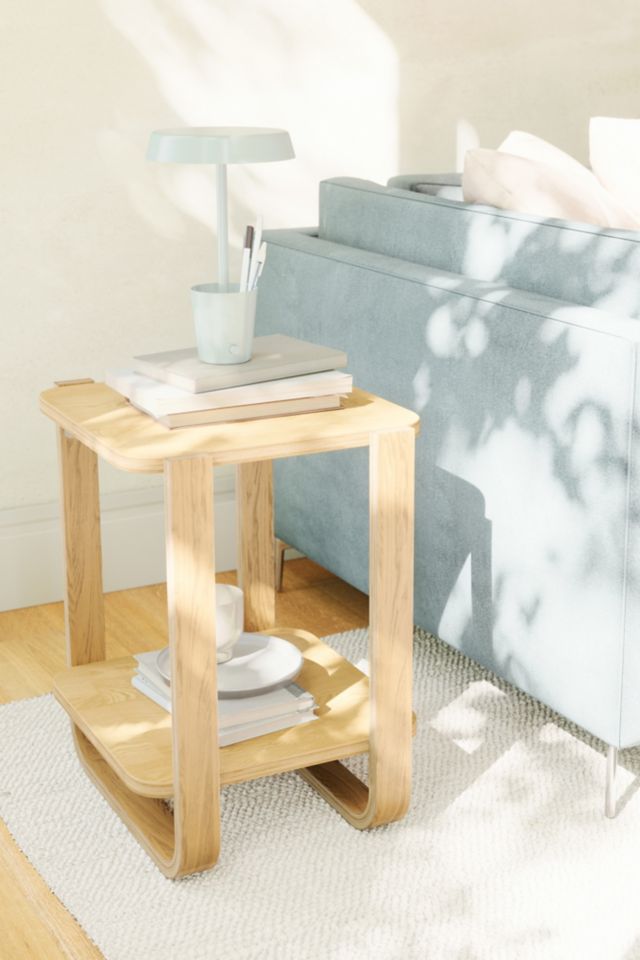 Natural Wood Two-Tier Side Table with Bentwood Legs