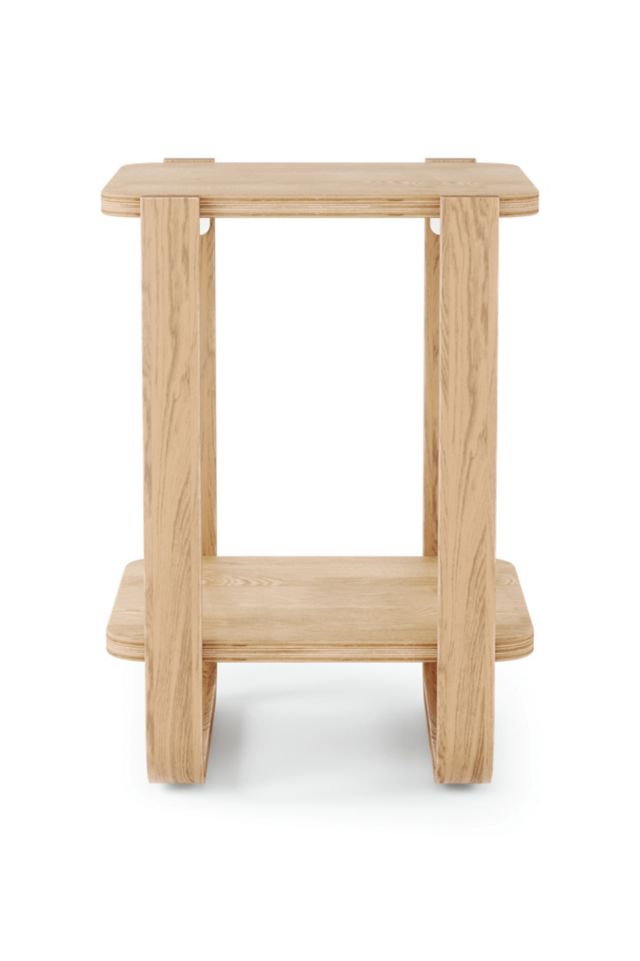 Natural Wood Two-Tier Side Table with Bentwood Legs