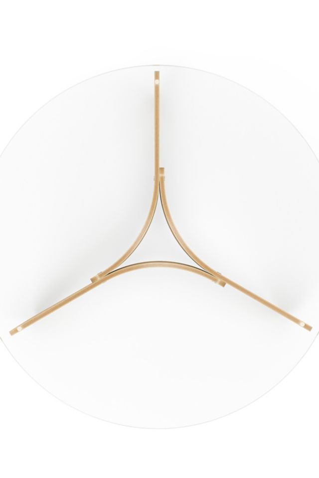 Natural Wood and Glass Round Coffee Table with Tri-Legged Base