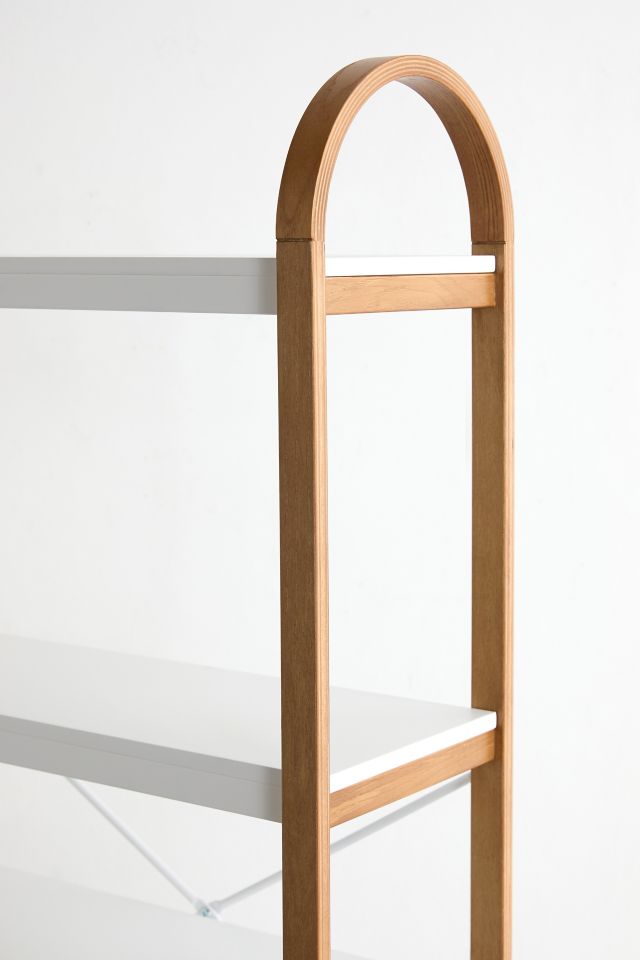 White and Natural Wood Over-the-Toilet Storage Shelf