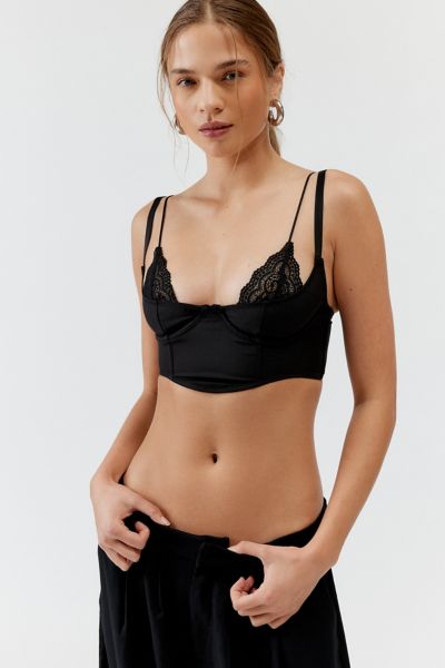 Shop Out From Under Dolce Verano Layered Corset Bra Top In Black, Women's At Urban Outfitters