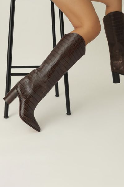 Schutz Maryana Leather Knee-High Croc Boot