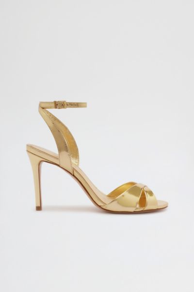 Schutz Hilda Metallic Leather Heel In Ouro Claro Orch, Women's At Urban Outfitters