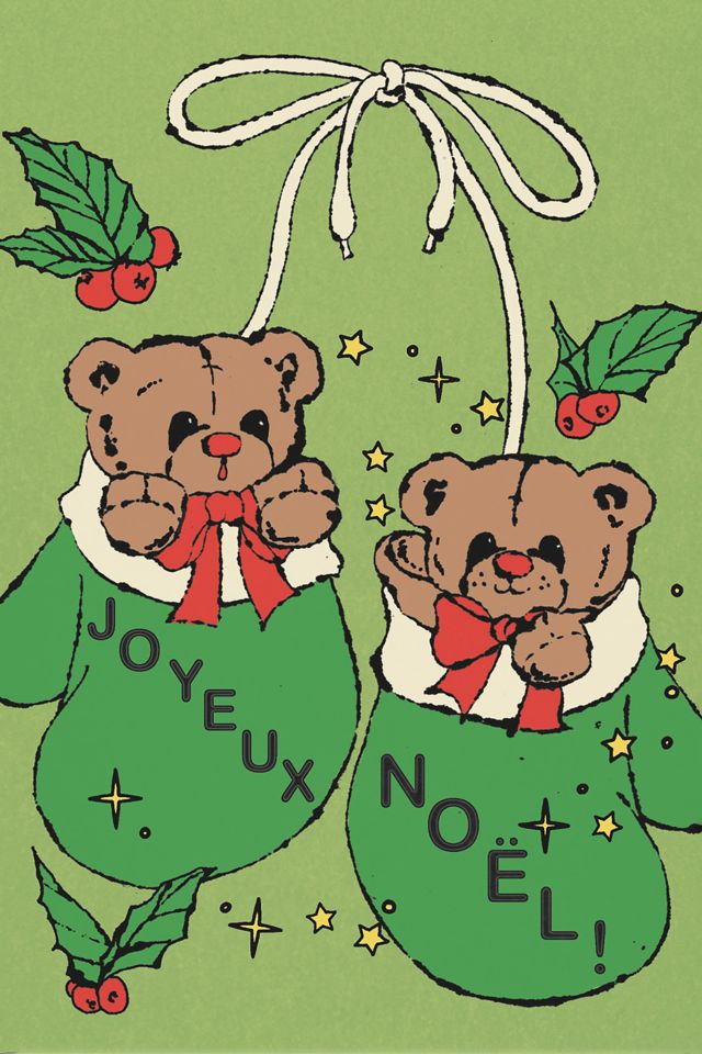 Red Cap Mitten Bears Holiday Greeting Card #1