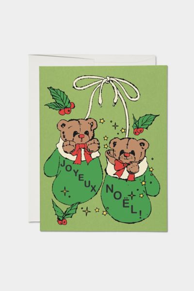 Red Cap Mitten Bears Holiday Greeting Card