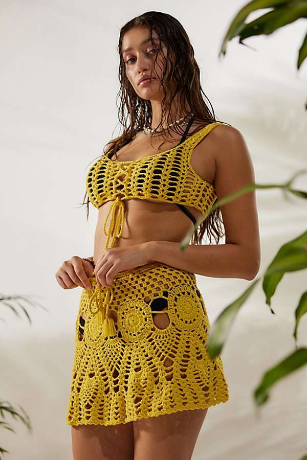 Out From Under Boho Belle Crochet Cover-up Top In Yellow, Women's At Urban Outfitters
