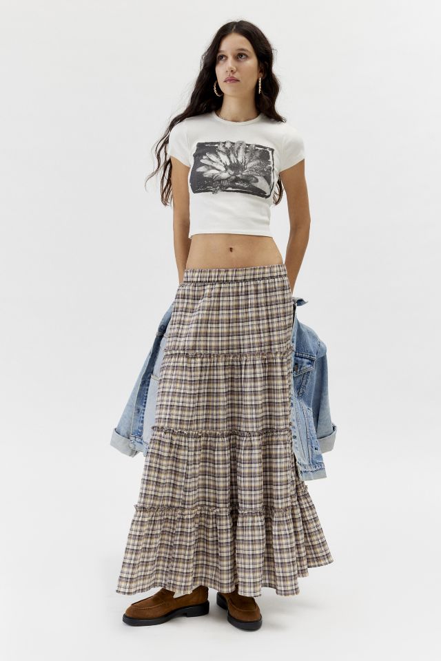 Urban Renewal Remnants Plaid Tiered Maxi Skirt | Urban Outfitters