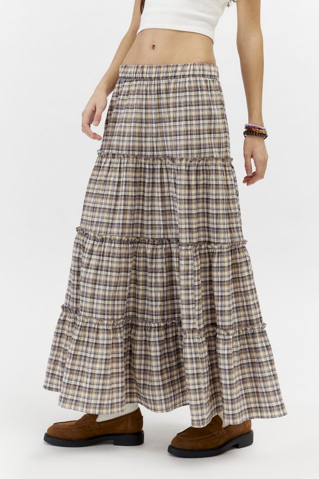 Urban Renewal Remnants Plaid Tiered Maxi Skirt #3
