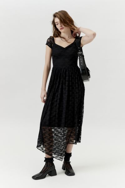 Shop Urban Renewal Remnants Lace Cap Sleeve Asymmetric Maxi Dress In Black At Urban Outfitters
