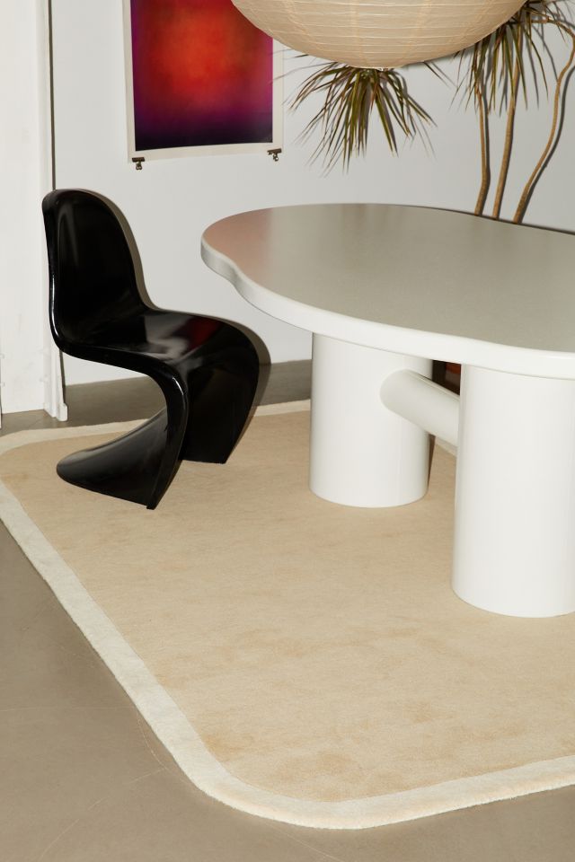Cream Tufted Wool Area Rug with Border, 8' x 8'