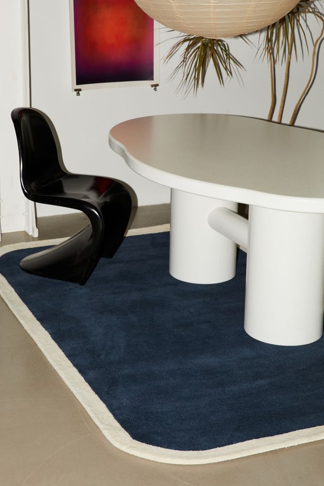 Navy and Cream Hand-Tufted Wool Runner Rug