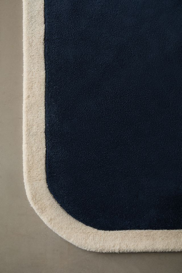 Navy and Cream Hand-Tufted Wool Runner Rug