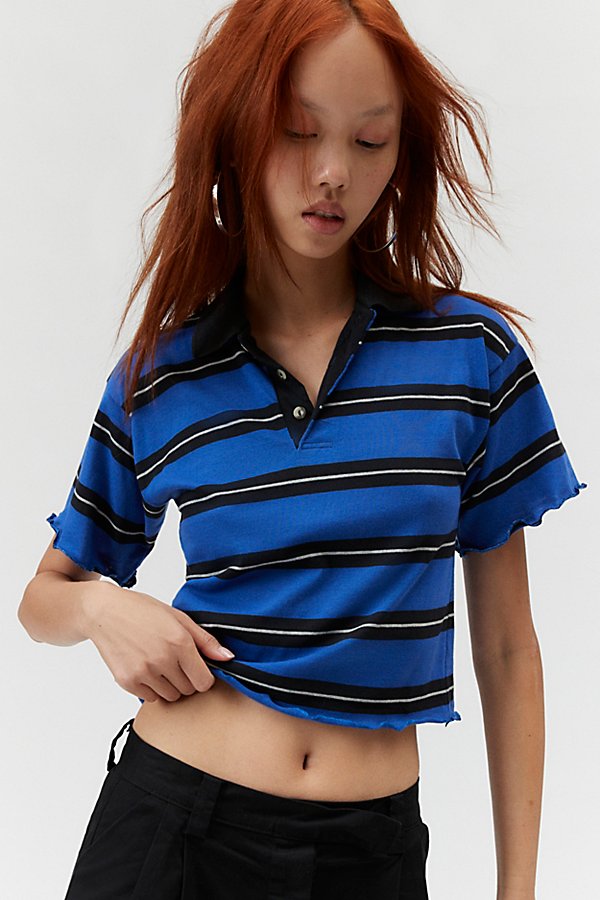 Urban Renewal Remade Lettice Edge Cropped Shirt In Navy, Women's At Urban Outfitters