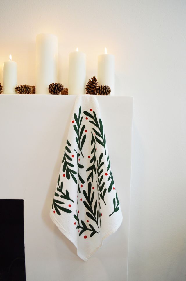 Julie Peach Winter Botanic Tea Towel #1