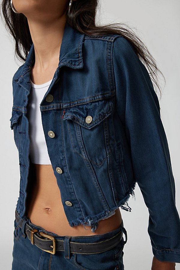 Urban Renewal Remade Overdyed Cropped Y2k Denim Jacket In Navy, Women's At Urban Outfitters