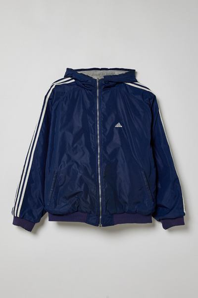 80s-90'S Adidas padded hoodie/puffer jacket, men's size XL Nylon navy blue type Vintage Second Hand