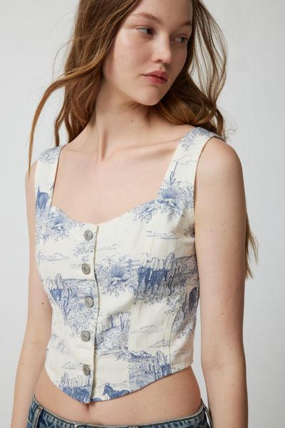 LEVI'S ALANI DENIM CORSET TOP IN NEUTRAL, WOMEN'S AT URBAN OUTFITTERS
