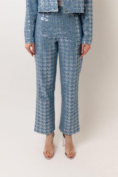 Amy Lynn Womens Blue Bambi Sequin-embellished Straight-leg Mid-rise Jeans In Blue