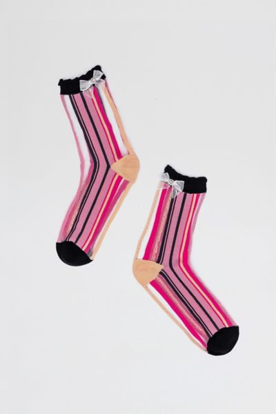 Sock Candy Parisian Stripe Bow Sheer Sock