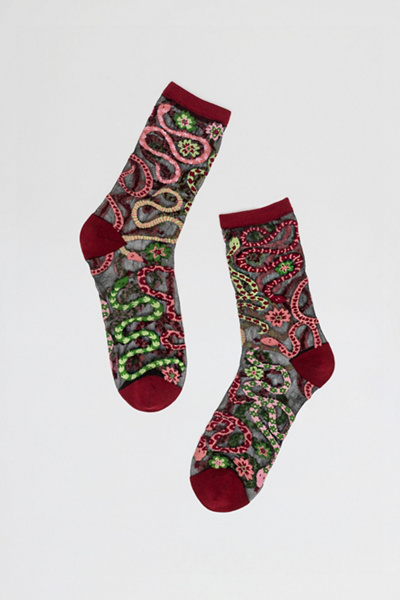 Sock Candy Serpentine Floral Black Sheer Sock in Black, Women's at Urban Outfitters