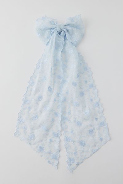 Urban Outfitters Statement Long Lace Hair Bow Barrette In Light Blue, Women's At