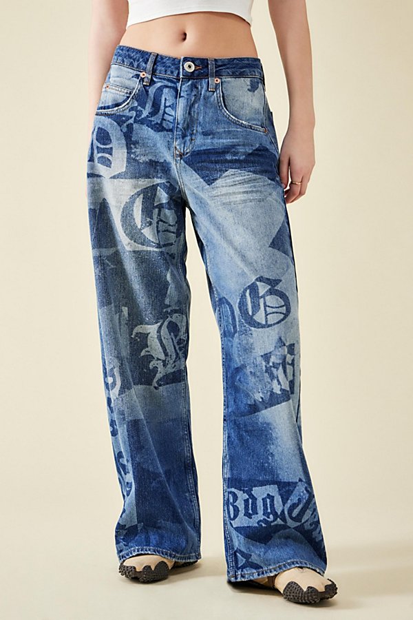 Bdg Laser Print Mid-wash Jaya Baggy Jean In Vintage Denim Medium At Urban Outfitters