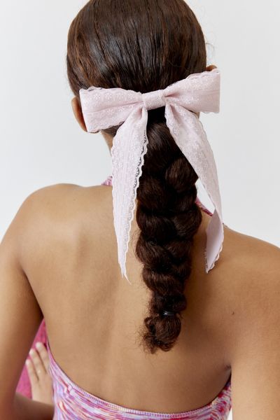 Shop Urban Outfitters Dolly Satin Lace Hair Bow Barrette In Pink, Women's At