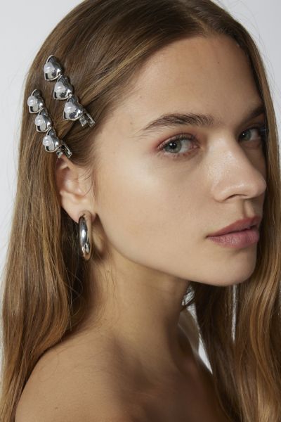 Urban Outfitters Heart Pearl Slide Barrette Set In Silver At