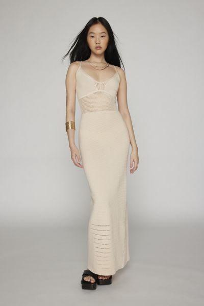 Another Girl Crochet Knit Lace-up Maxi Dress In Cream, Women's At Urban Outfitters In Neutral