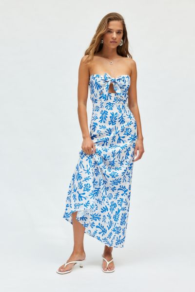 Another Girl Staffie Knotted Bandeau Maxi Dress In White, Women's At Urban Outfitters In Brown