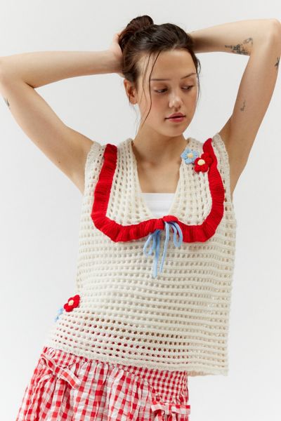 Shop Neon Rose Rhea 3d Flower Crochet Sleeveless Top In Lemon, Women's At Urban Outfitters