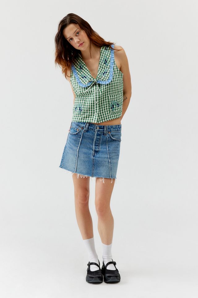 Neon Rose Embroidered Gingham Sleeveless Top #1