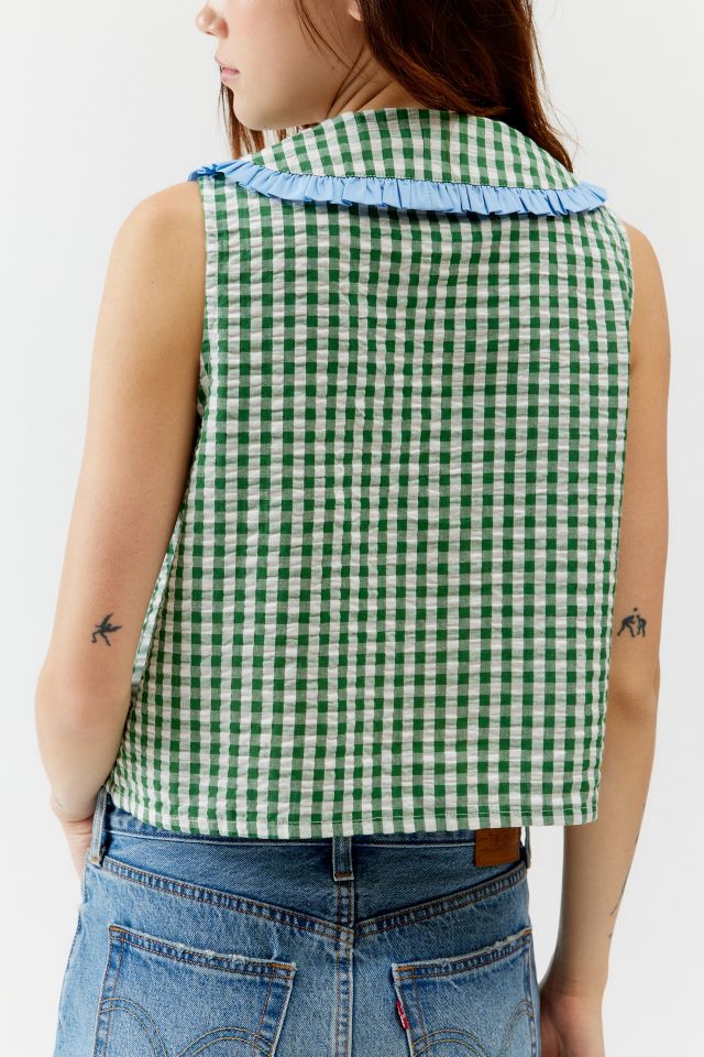 Neon Rose Embroidered Gingham Sleeveless Top #3