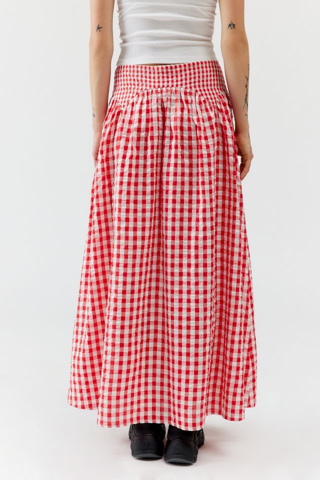 Neon Rose Gingham Bow Maxi Skirt #3