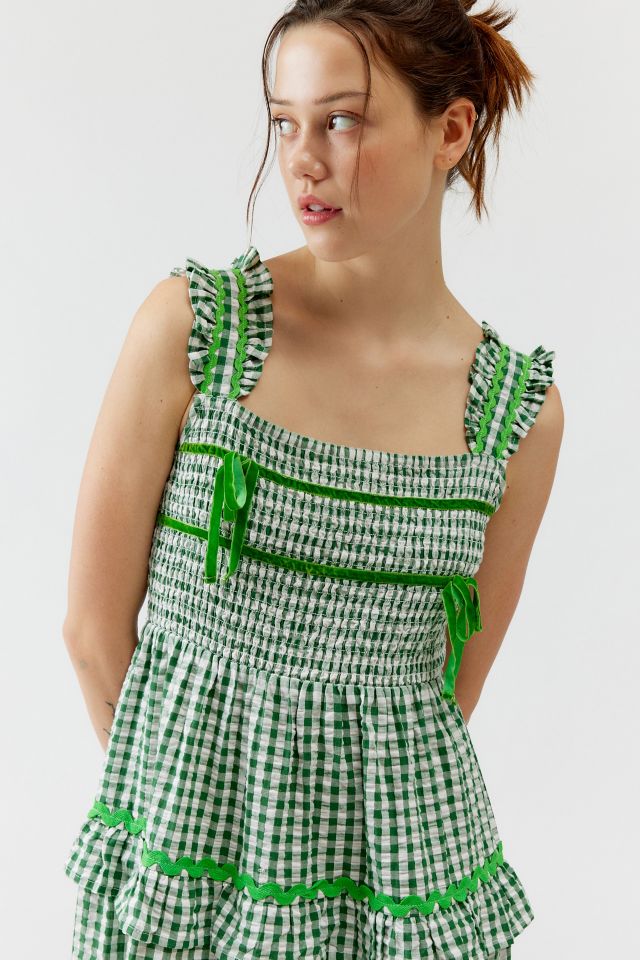 Neon Rose Gingham Ruffle Maxi Dress