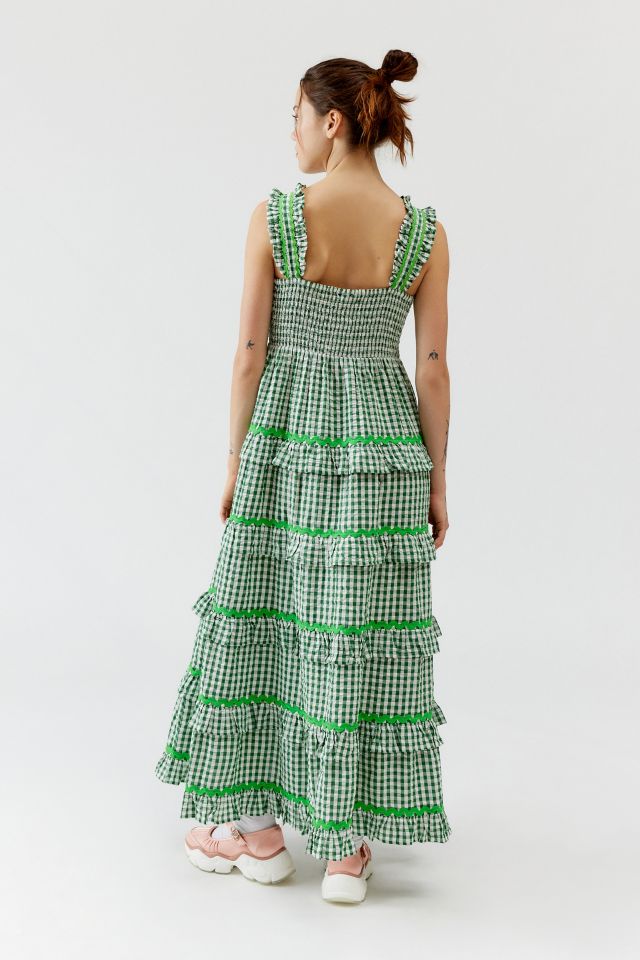 Neon Rose Gingham Ruffle Maxi Dress #3