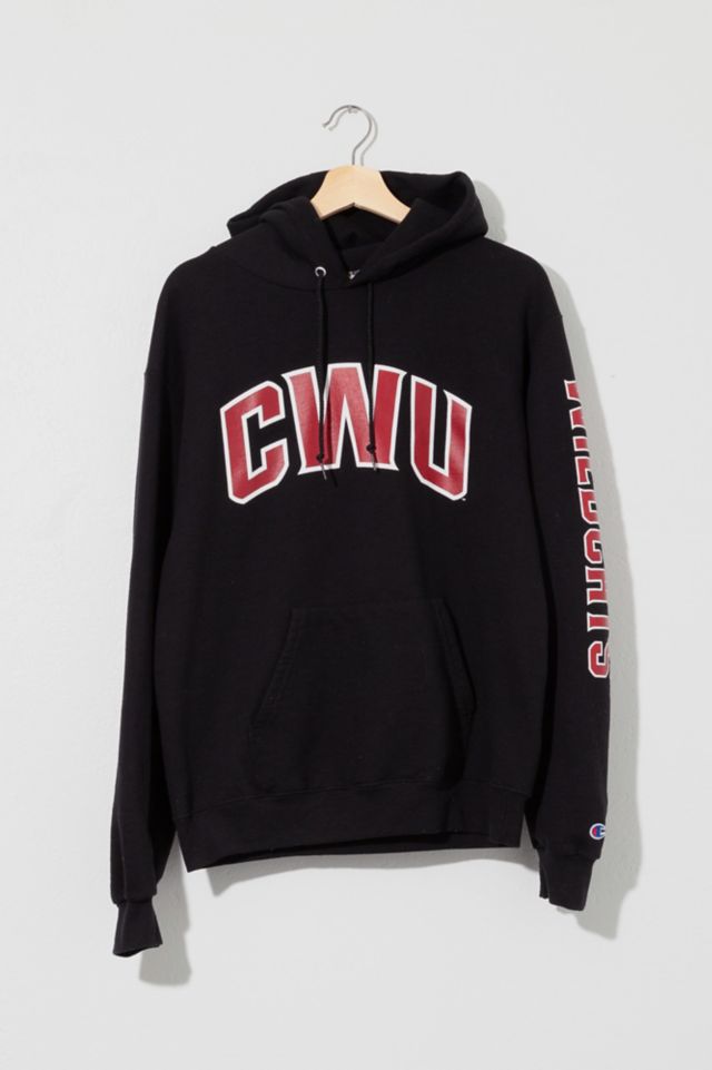 Vintage Y2K Champion CWU Black Spell Out Graphic Hoodie Pullover Sweatshirt